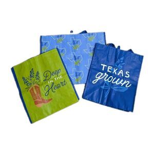 Set Of 3 Texas Reusable Shopping Bags With Bluebonnets
